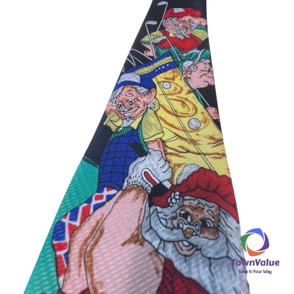Vintage The Christmas Collection Holiday Necktie Red Green Festive Golf Santa